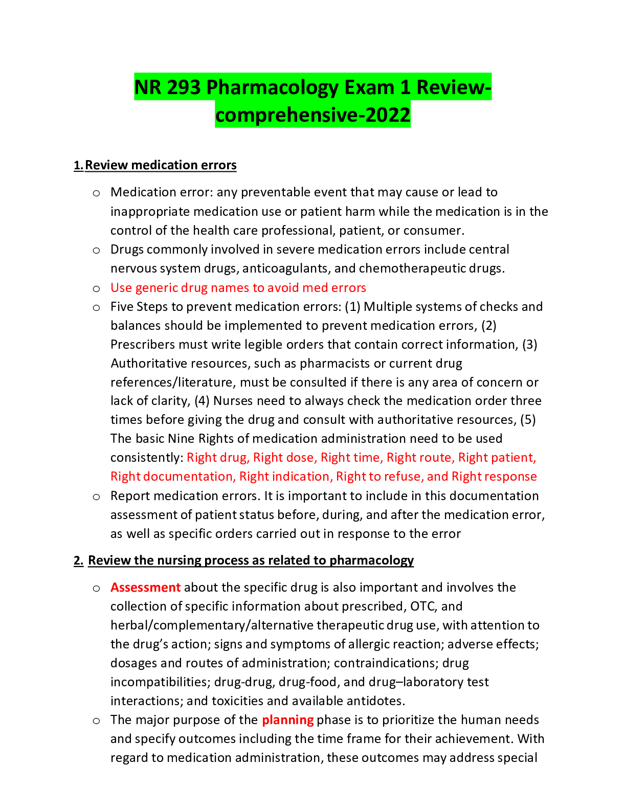 Preview image for NR 293 Pharmacology Exam 1 Review-comprehensive-2022